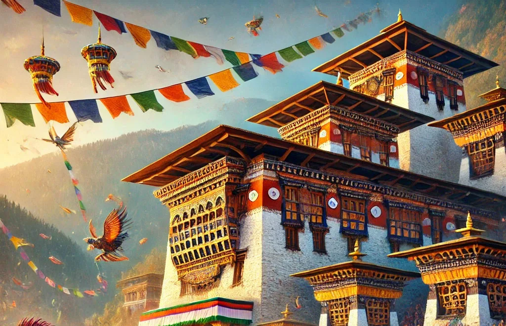 Prayer flags symbolizing Bhutanese spirituality