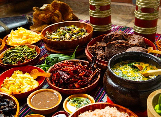Traditional Bhutanese meal